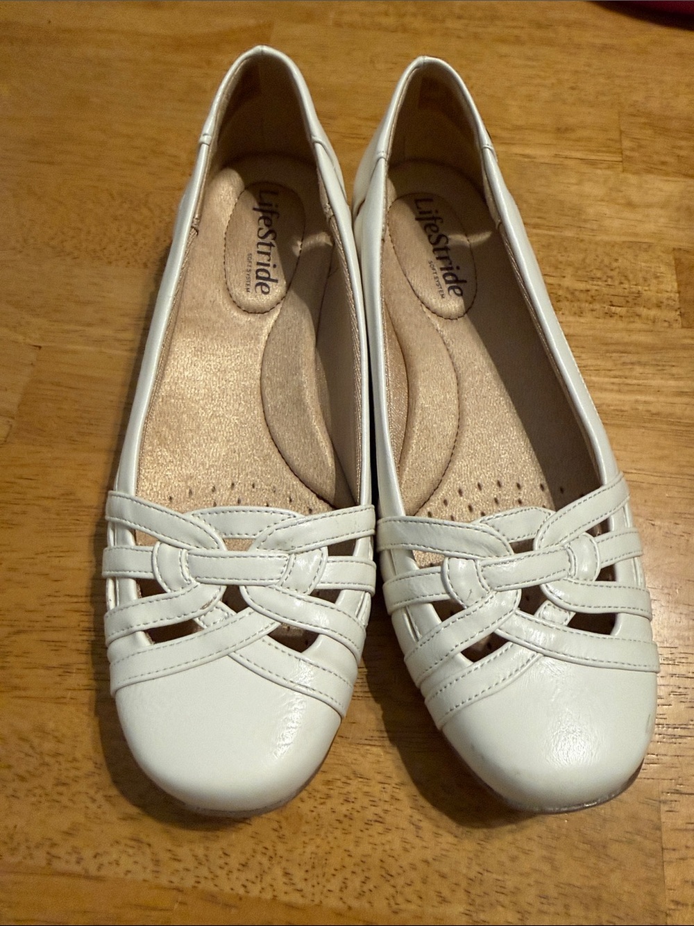 Life Stride White Braided Toe Slip-On Flats
